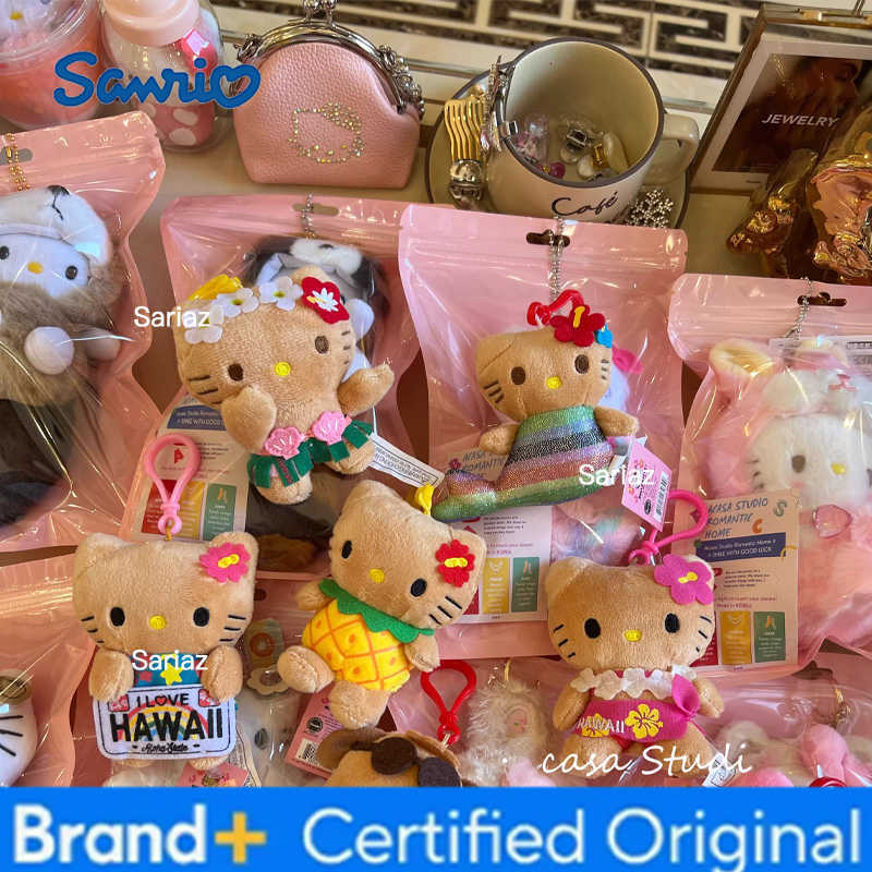 Sanrio Hot Anime Kuromi Dolls Filled Keychain Dark Skin Hawaiian Series Cartoon Accessory Toys Bag Pendant Charms H260421