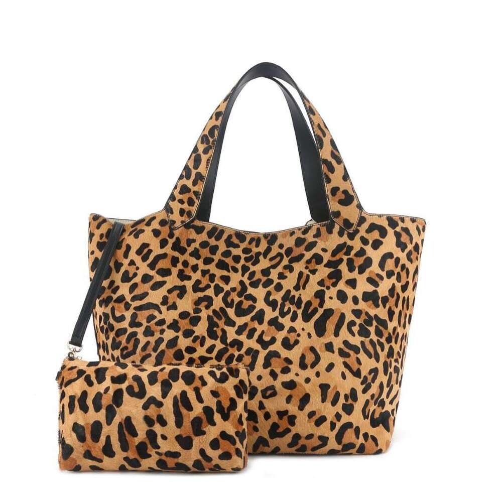 New Leopard Print Tote Bag Women Cowhide Horsehair Casual Shoulder Handbag Large Capacity Shopping Travel Commute Fashion Luxury SENYY
