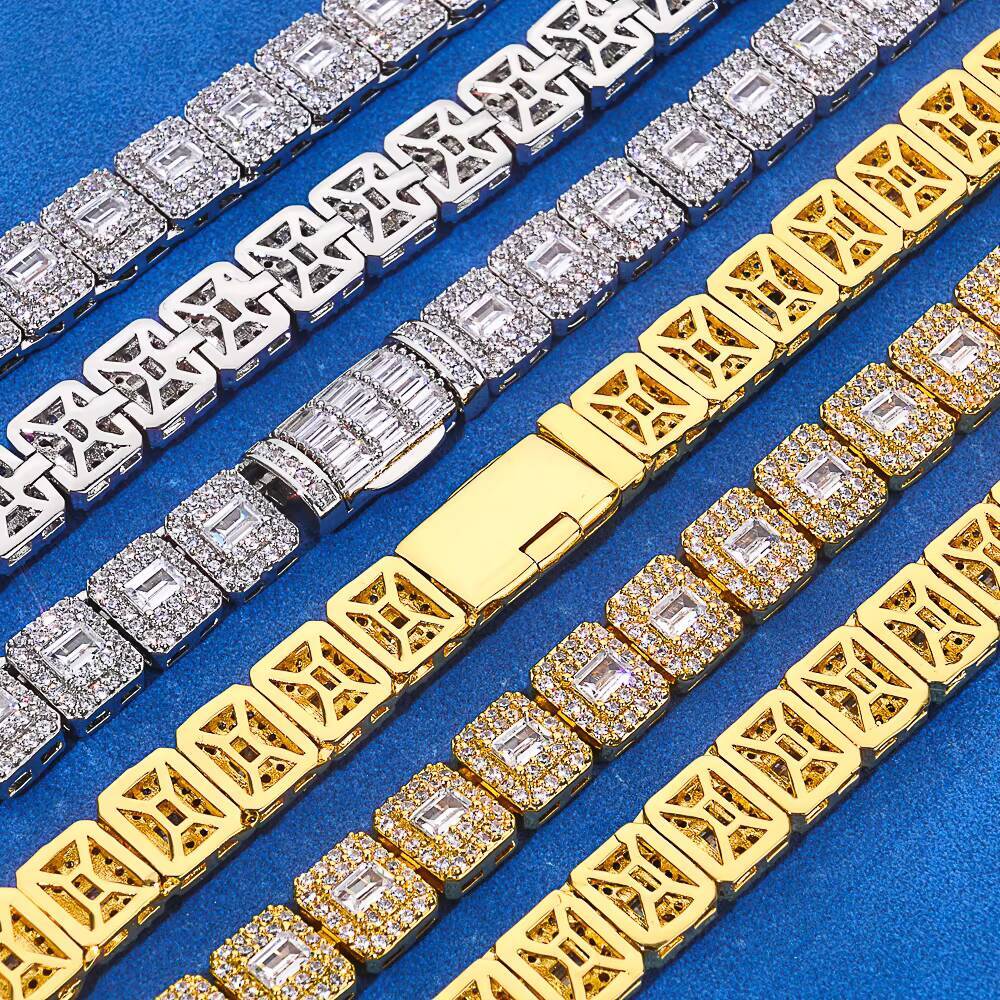 NUOYA Hip Hop 925 Silver Fine Jewelry Tennis Chain Iced Out Mixed Inlay Baguette Cut VVS Moissanite Silver Plated Necklace