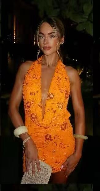 Sexy Beaded Tassel Sequined Short Dress Women Halter Backless Sleeveless Lace Up Beach Dresses Summer Lady Holiday Robes 250604