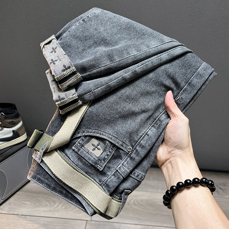 High-end Luxury New Denim Loose Jeans In Blue Thin Fabric With Embroidery Stretchy Slim-fit Skinny Pants For Men Casual And Designer Versatile Trendy 