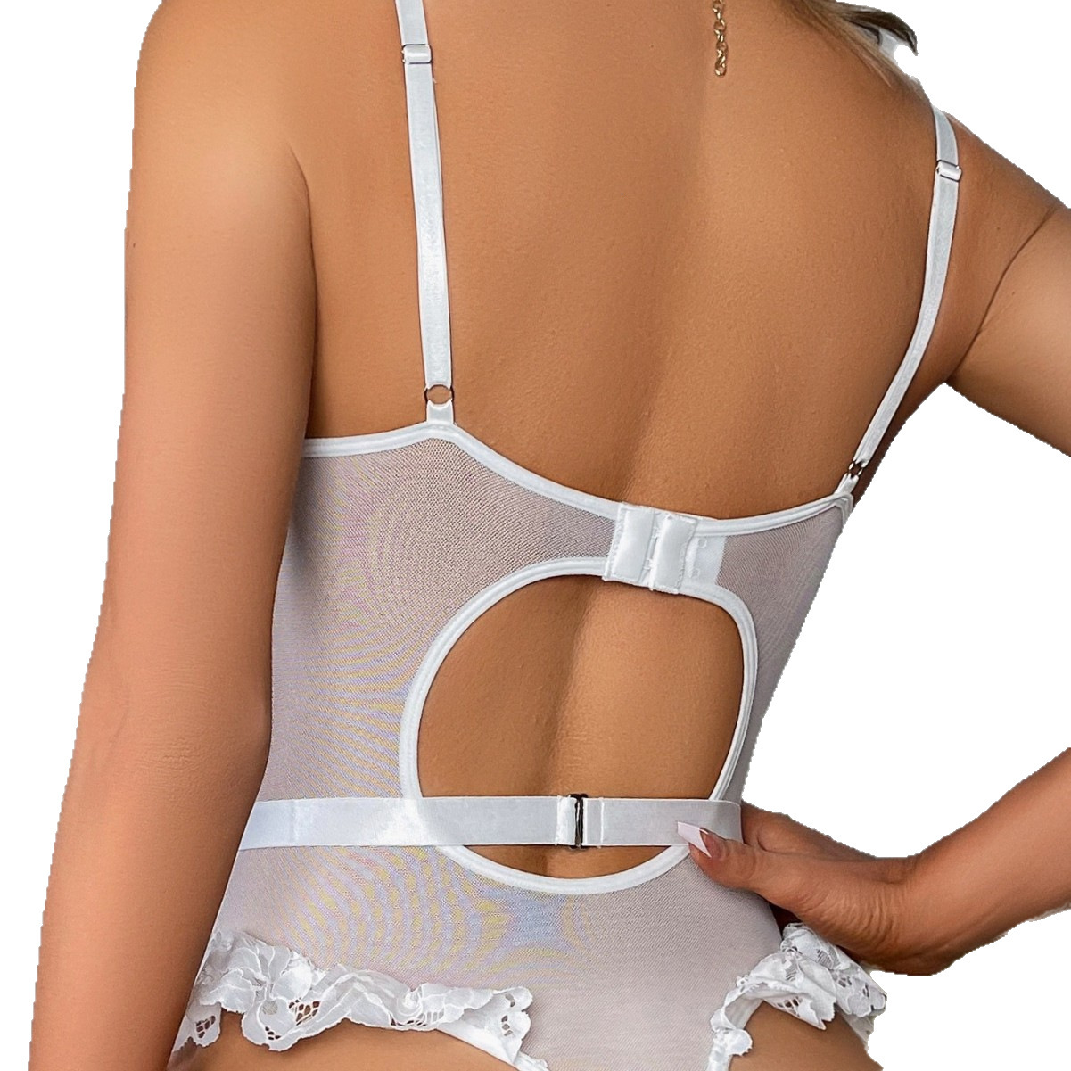 Designer luxury European and American Foreign Trade Sexy Lingerie Lace See-Through Temptation Bodysuit Garter Belt Set