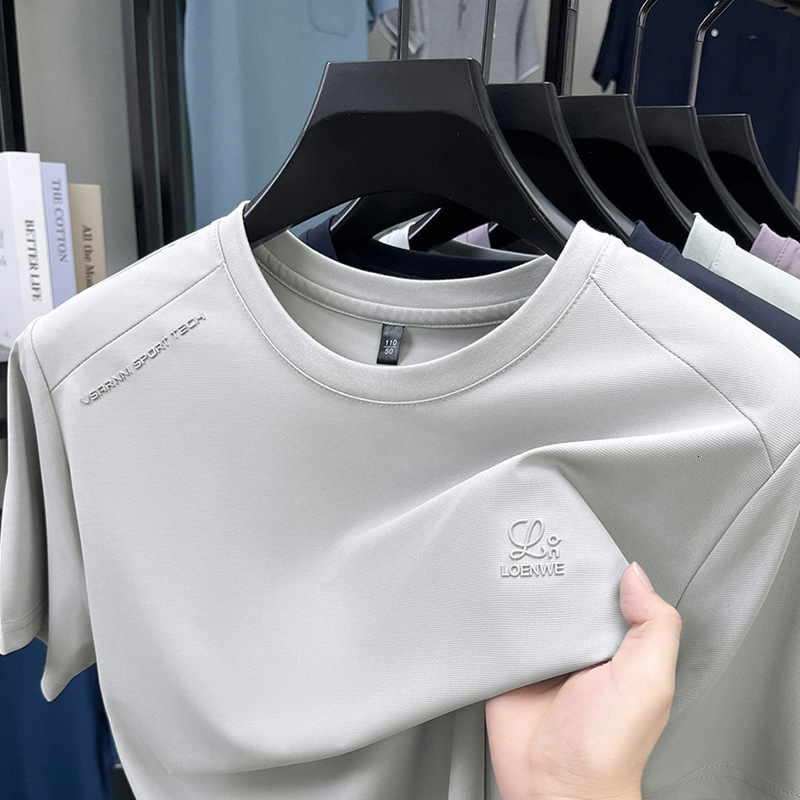 Cool Polo Breathable Fabric Crew Neck Short Designer Hoodie Sleeve T-shirt Men Summer Loose Casual Designer T-shirt Ice Silk Half Sleeve Tee Men'