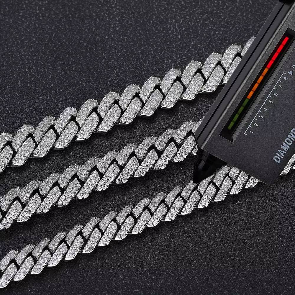 Pass Diamond Miami Hip Hop Jewelry VVS Stone Shiny 3ROW Men 925 Sterling Silver Necklace Moissanite Cuban Link Chain