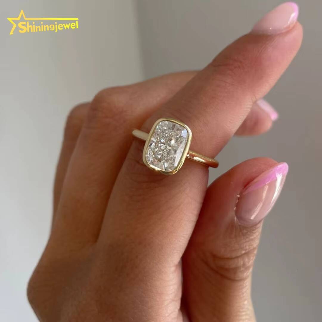 IGI Certified CVD HPHT Lab Grown Long-cushion Cut Diamond Engagement Ring for Women 14K 18K Solid Gold Bezel Set Elegant Style