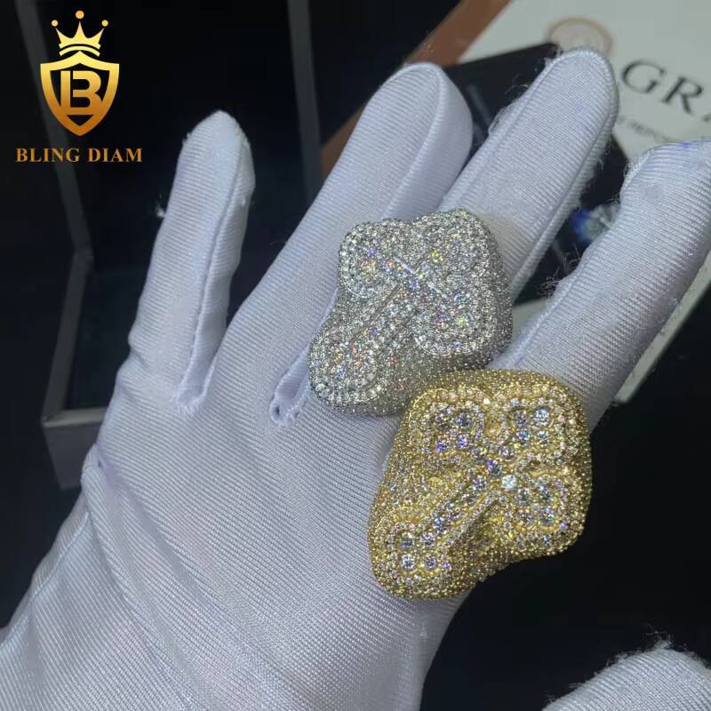 Fashion Cross S925 Moissanite Rings for Men Iced Out Moissanite Hip Hop Jewelry High Quality Diamond Pass Diamond Test with GRA