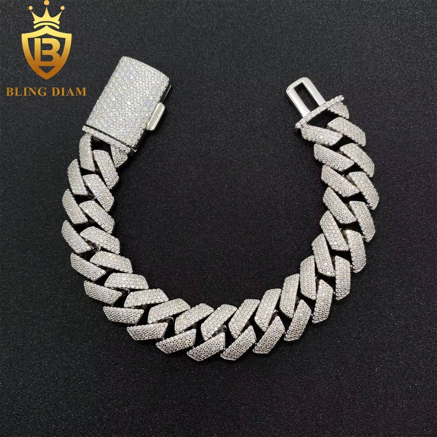 Stylish 925 Silver Moissanite Cuban Link Bracelet with 15MM Diamonds for Wholesale Factory Bracelet Men