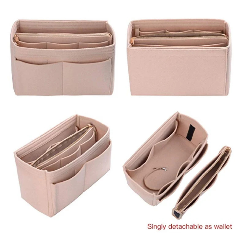 HHYUKIMI Make up Organizer Felt Insert Bag For Handbag Travel Inner Purse Portable Cosmetic Bags Fit Various Bags 260420