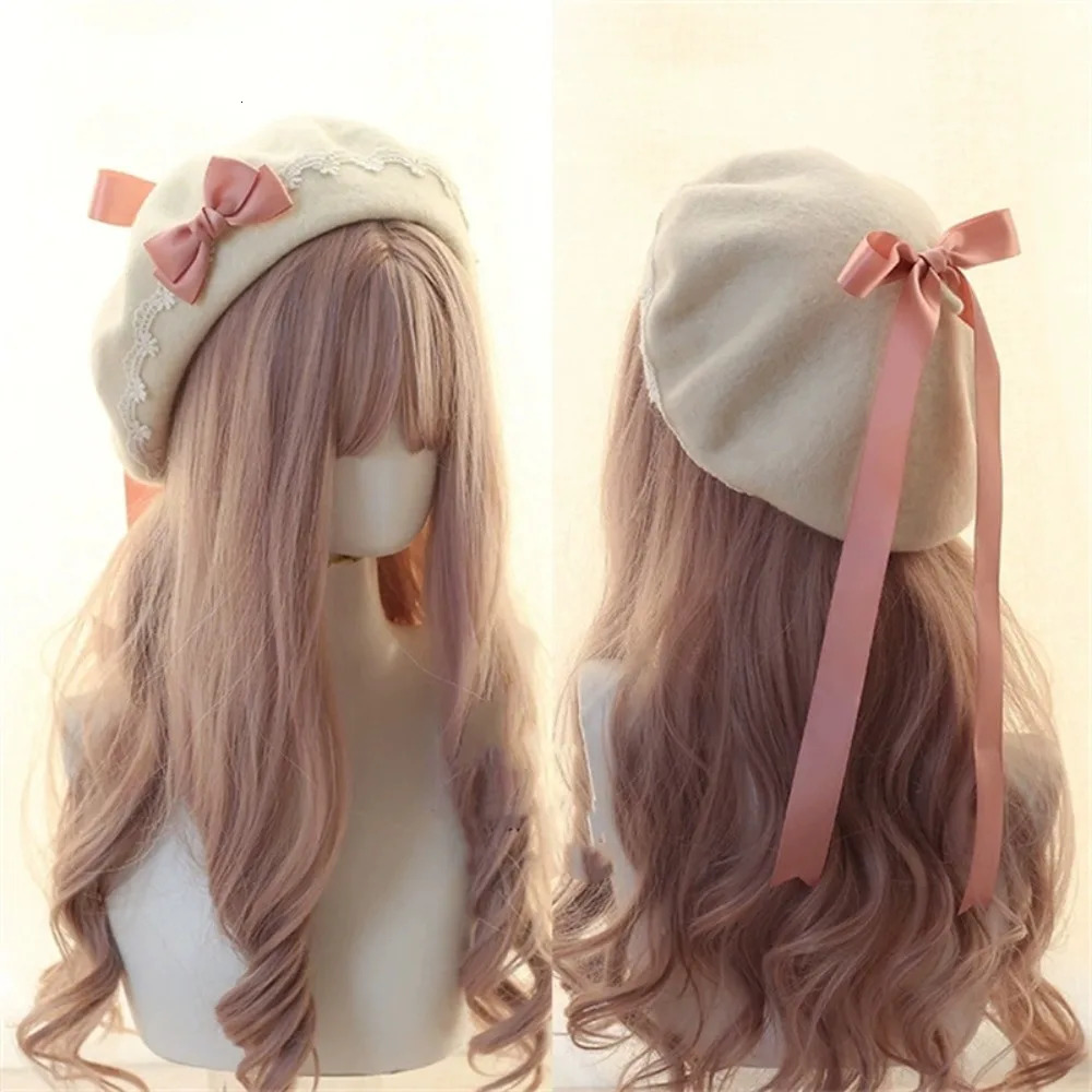 Fashion Lolita Japanese Style Beret Hat Sweet Handmade Winter Berets Lacebow Woolen Artist Women Girls 260420