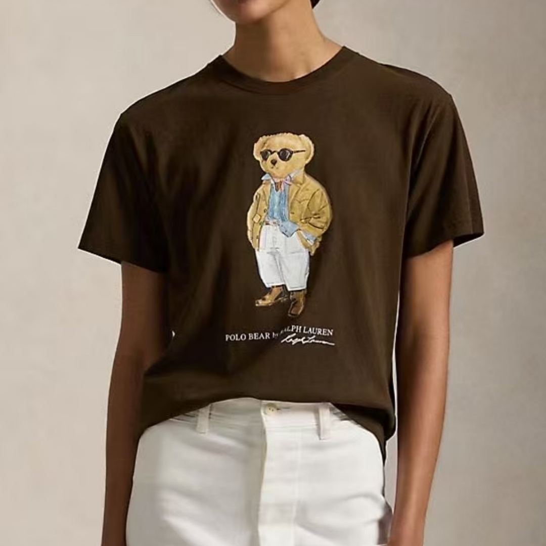 Women's T-Shirt Womens Tshirt Summer Little Bear Pure Cotton Printed Round Neck Short Slve Cartoon Pattern with Trendy Brand