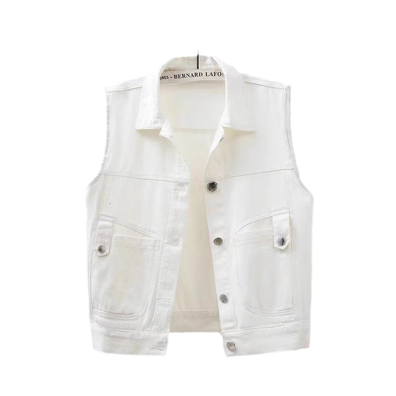 Colorful denim vest for women short style spring and autumn 2025 model lapel collar sleeveless jacket slimfit outerwear 251010 - view 6