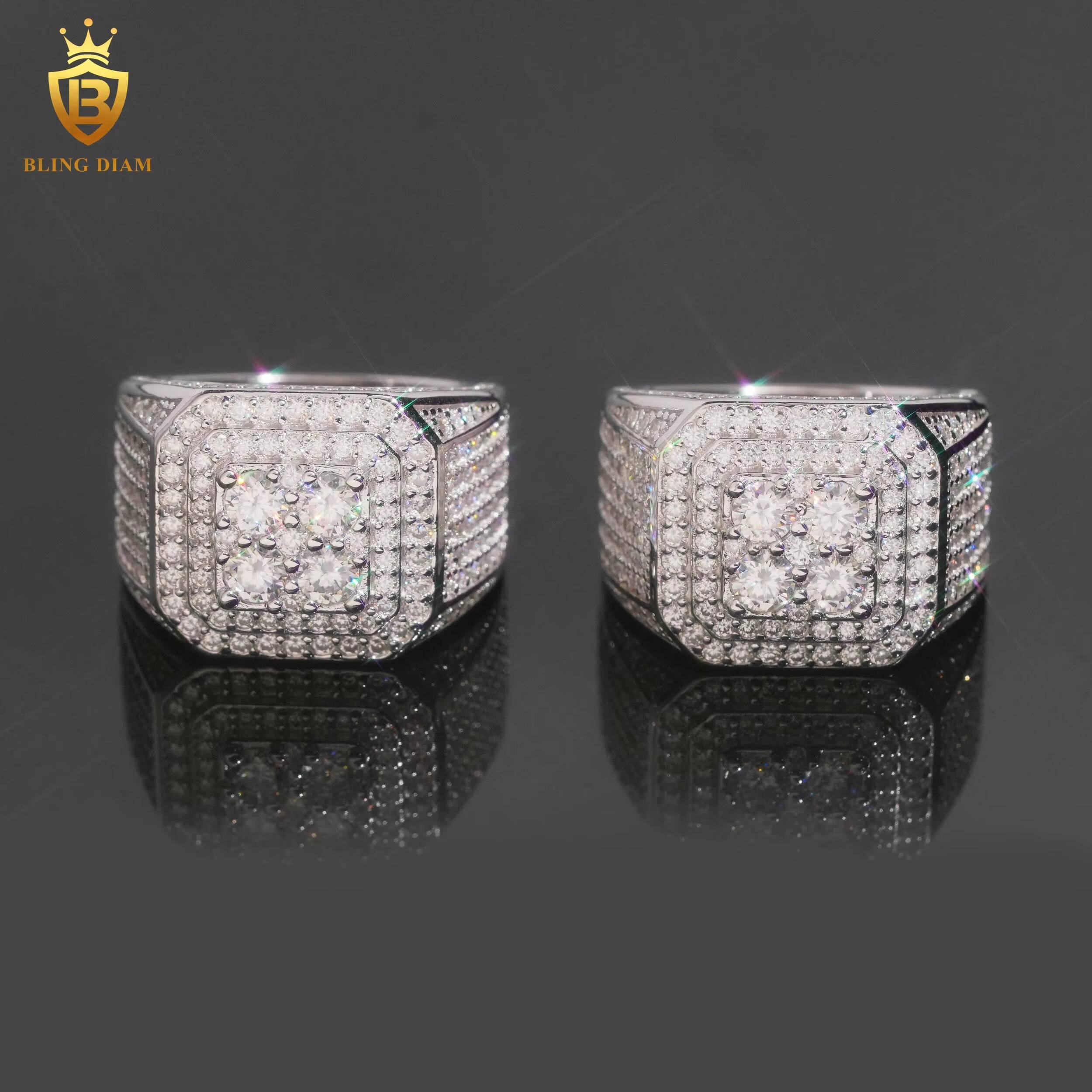 Fashion 925 Silver Moissanite Rings for Men Iced Out Moissanite Hip Hop Jewelry High Quality Diamond Pass Diamond Test with GRA