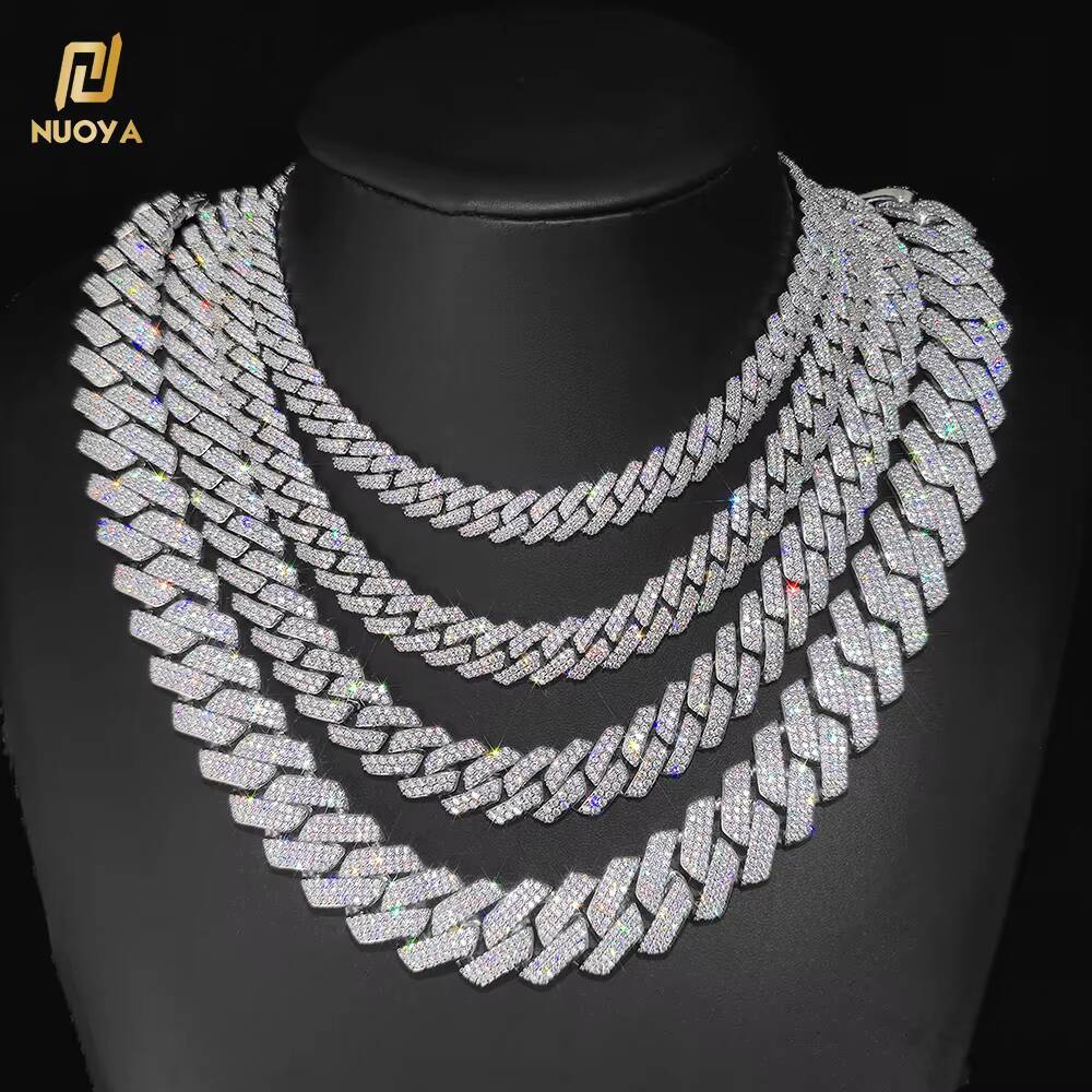 Pass Diamond Miami Hip Hop Jewelry VVS Stone Shiny 3ROW Men 925 Sterling Silver Necklace Moissanite Cuban Link Chain