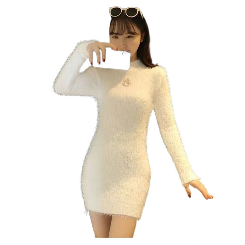 Womens slim-fit mid-length mohair sweater autumn and winter new Korean-style V-neck stylish womens knitwearT200707