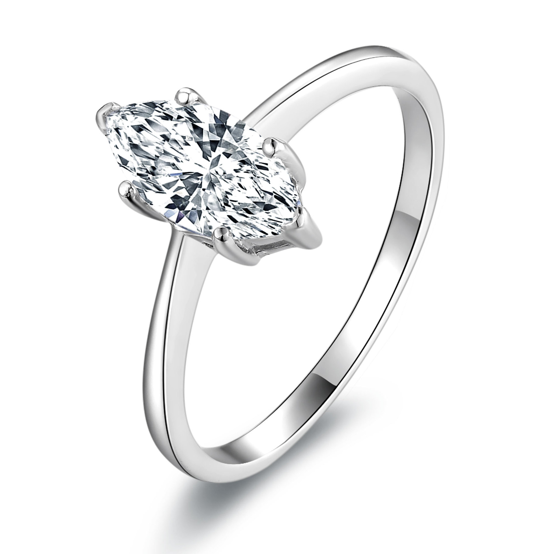 Rulalei Simple Fashion Wedding Rings Pure 100% 925 Sterling Silver Marquise Cut High Carbon Diamond Daily Wear Party Eternity Women Engagement Bridal 