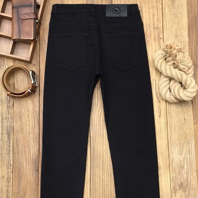 High End Black Men's Loose Jeans In Autumn And Spring, Fashionable Stretch Slim Fit Casual Luxurious Designer Pants, Loose Straight Leg Pants In 