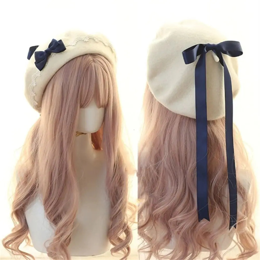 Fashion Lolita Japanese Style Beret Hat Sweet Handmade Winter Berets Lacebow Woolen Artist Women Girls 260420