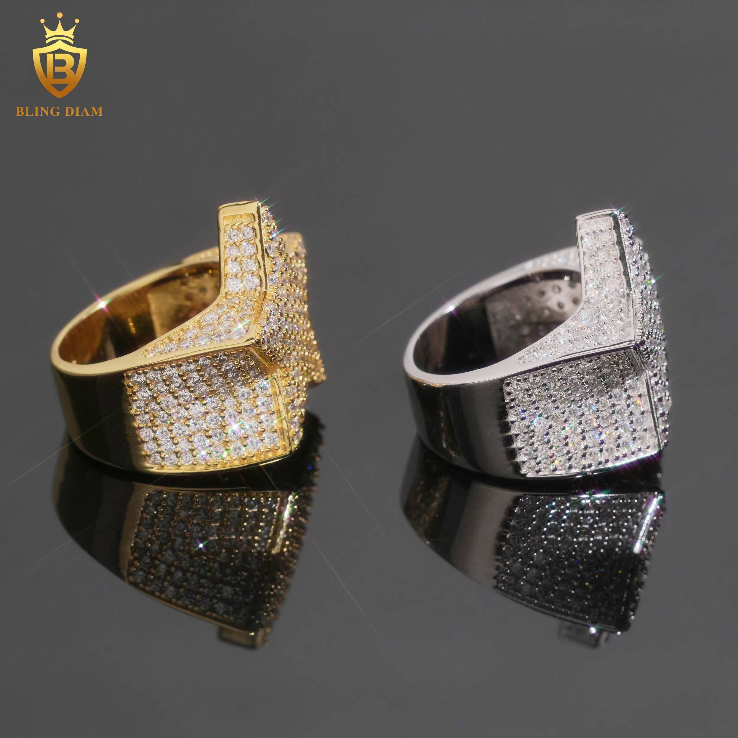 Wholesale Price Iced Out Hip Hop Jewelry 925 Silver Vvs Moissanite Ice Out Mens Star Cuban Rings GRA Certificate