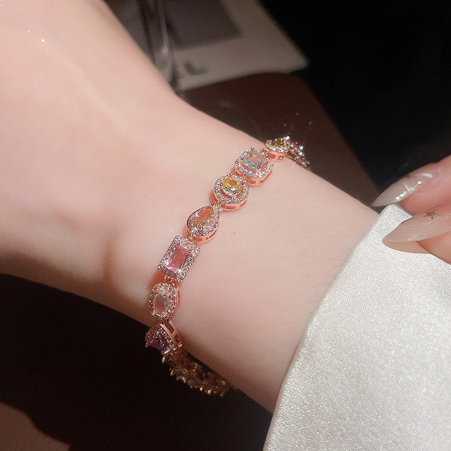 18k real gold plated dopamine zircon bracelet, exquisite and sweet, elegant commuter bracelet with a unique design, niche jewelry - view 6