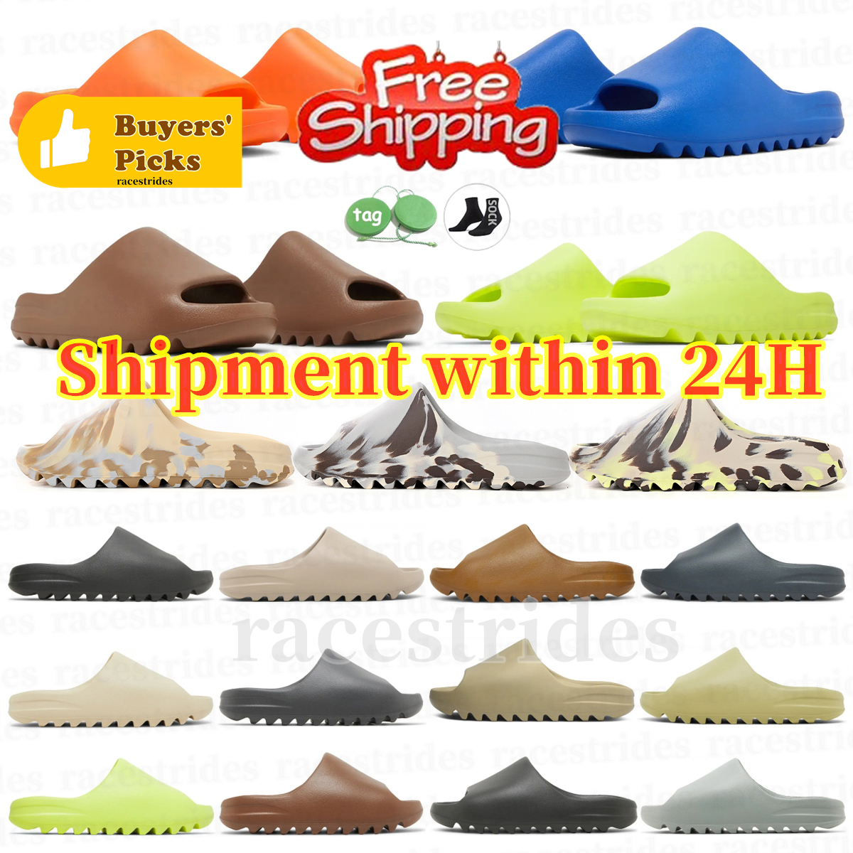 with box Designer Slides Mens Womens Slippers Sandals Onyx Cinder Sand Bone Resin Stone Sage Slate Grey Vermilion eva Slide Slipper Summer Beach Sandal big sized 36-48