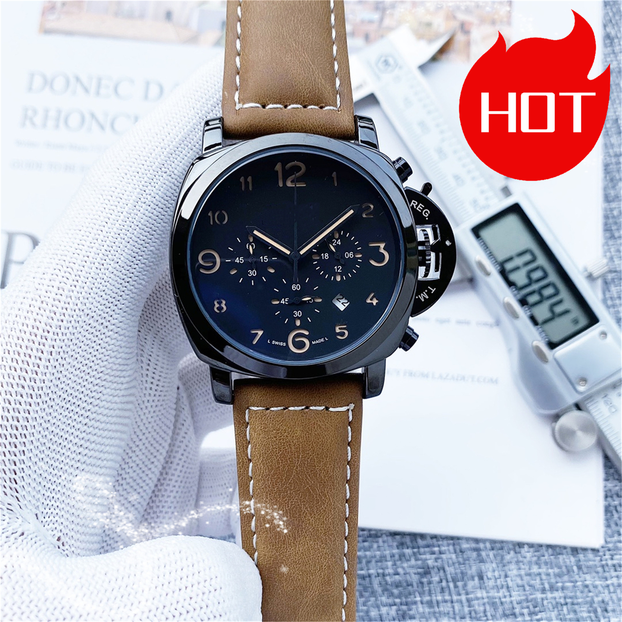 MEN Fashion PANERAIity LUMINORity Quartz Wrist Watches bell mechanical wristwatches High Quality Luxury Brand Chronograph Clock stainless steel Belt #727