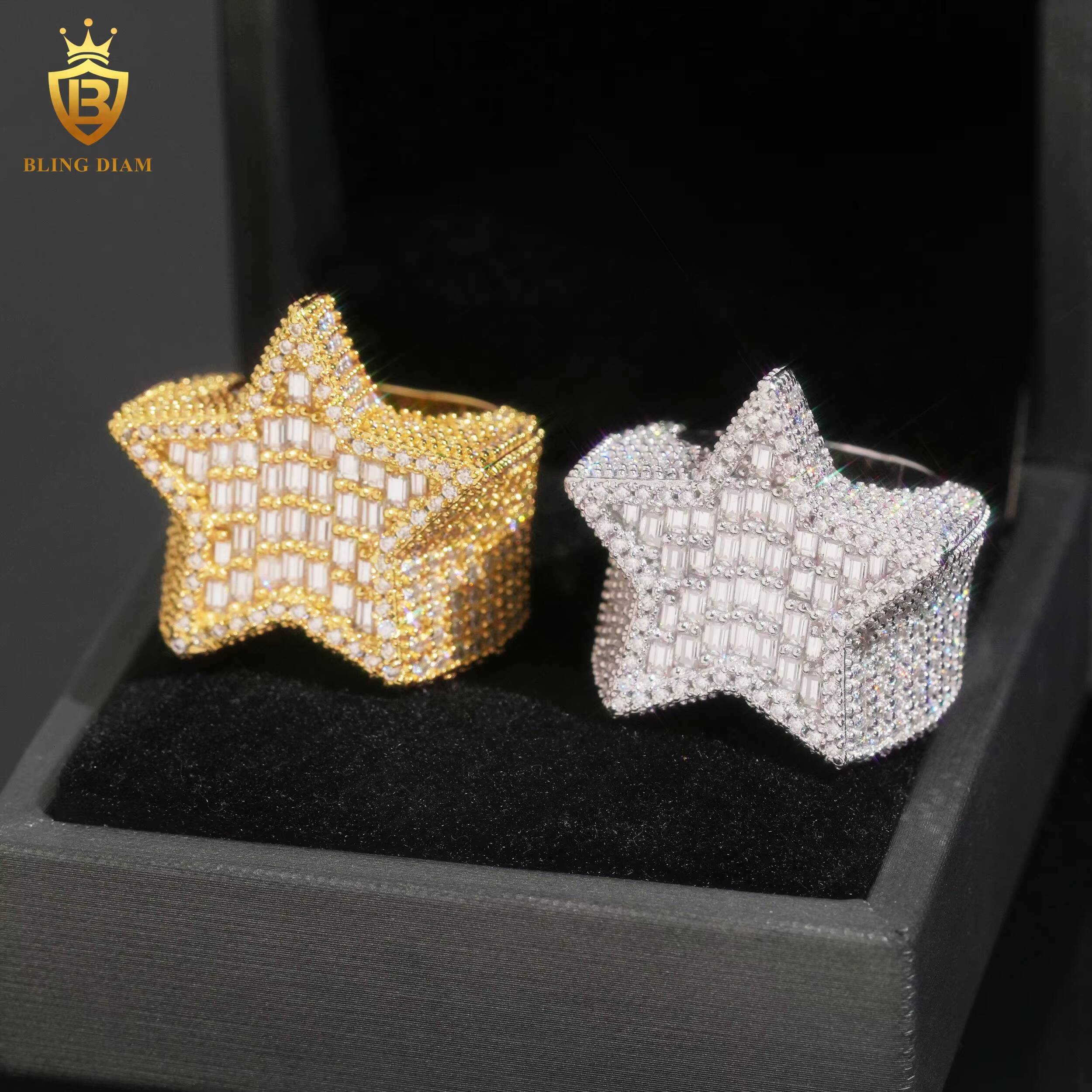 Hip Hop Instock Moissanite Iced Out Ring 925 Sterling Silver Moissanite Ring Diamond Star Ring Pass Diamond Tester Men