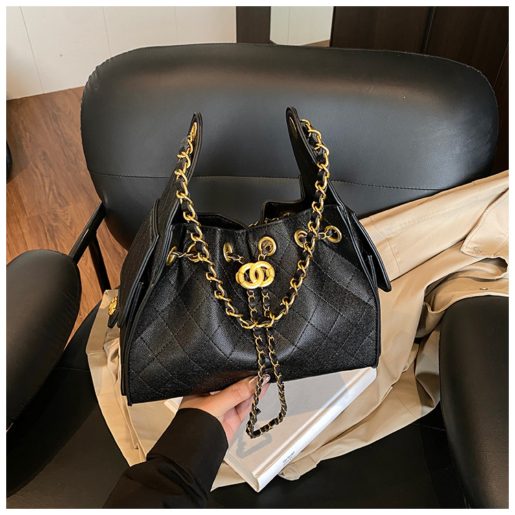 designer bag 2026 New Women's Viral Quilted Chain Bucket Bag, Large Capacity Shoulder Underarm Purse, Motorcycle Style Crossbody Handbag