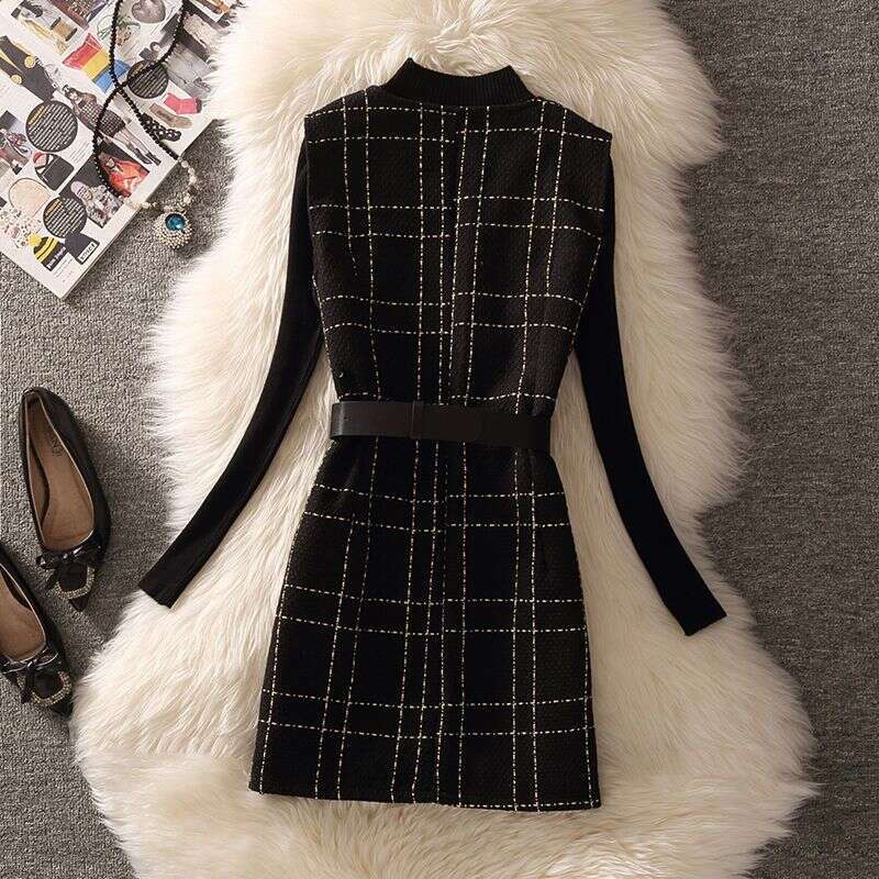 Dress Casual Woolen Dress Women's Fashion Suit Autumn Outfit New Plaid Camisole A Line Vest Skirt Knitted Style Base Sweater Women Designer Cloth