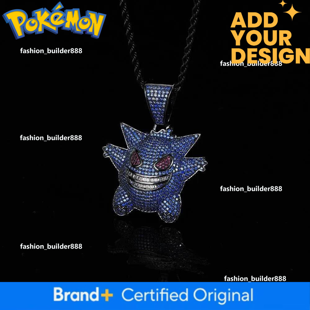14K Gold Plated Gengar Pendant Necklace, Unisex Anime Cartoon Jewelry with White Diamond Face Accent, Alloy Copper Chain for Daily Outfit - Classic St - view 6