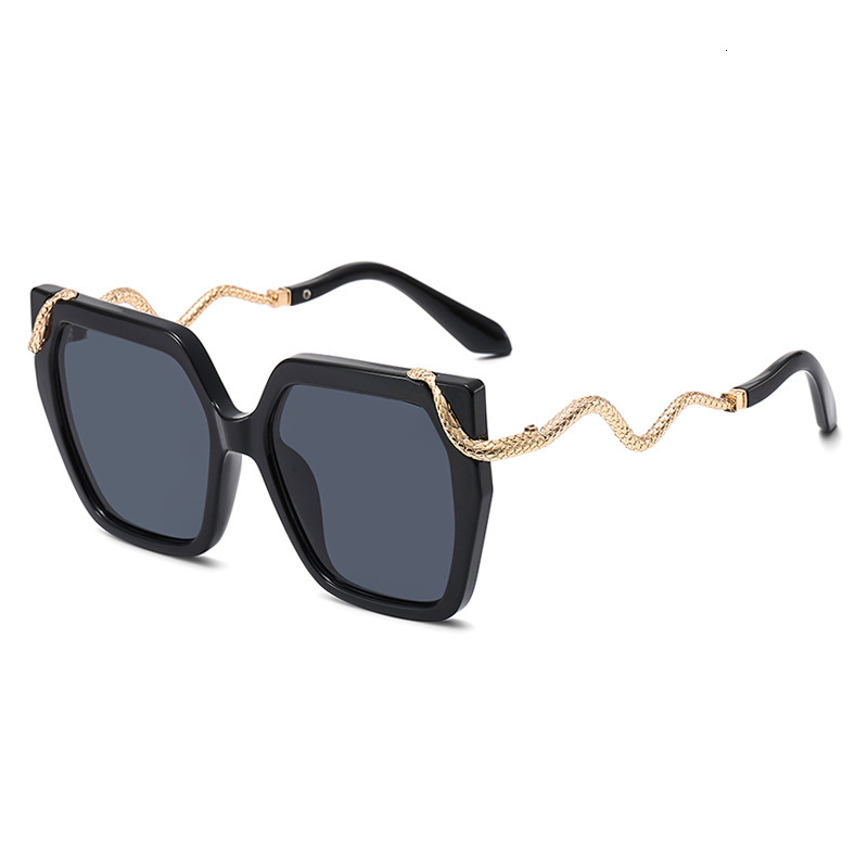 2026 New Designer Retro Square Sunglasses Suitable For Both Men And Women, Metal Snake Shaped Glasses Legs, Large Frame Color Blocked Sunglasses