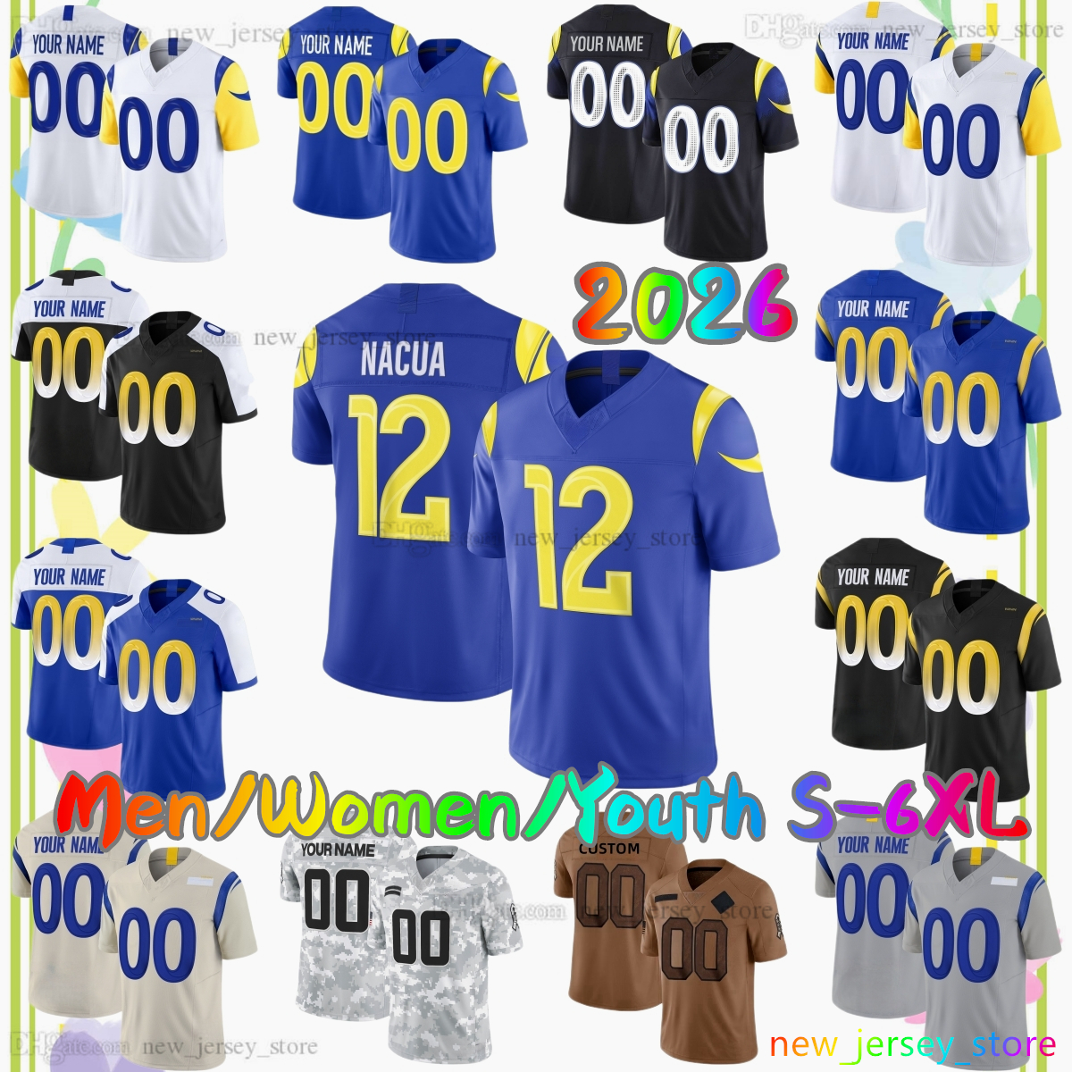2026 New 9 Matthew Stafford Football Jersey 17 Davante Adams 12 Puka Nacua 23 Kyren Williams 89 Tyler Higbee 8 Jared Verse Blake Corum Jaylen Watson Custom S-6XL Jerseys