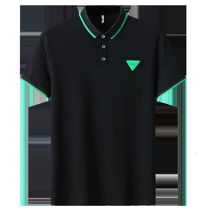 Men's 2026 Summer New Color Block Trim Polo Shirt With Triangle Badge Short Sleeve Plus Size Breathable Casual Slim Fit Comfortable Versatile Dai