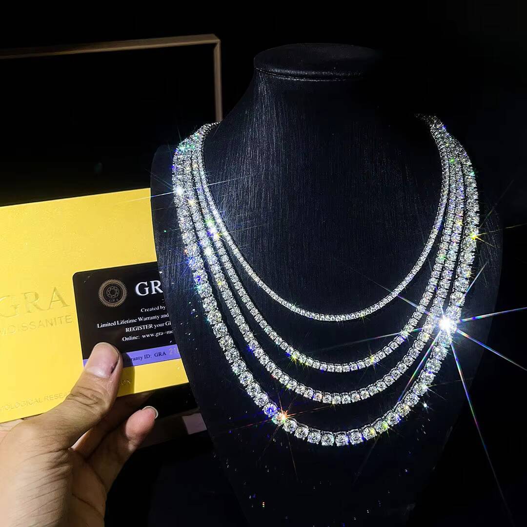 Gra Certified Moissanite Tennis Chain Diamond Tennis 16inch 18inch 20inch 22inch 24inch 925 Silver Hip Hop Tennis Necklace 2mm 3mm 4mm 5mm