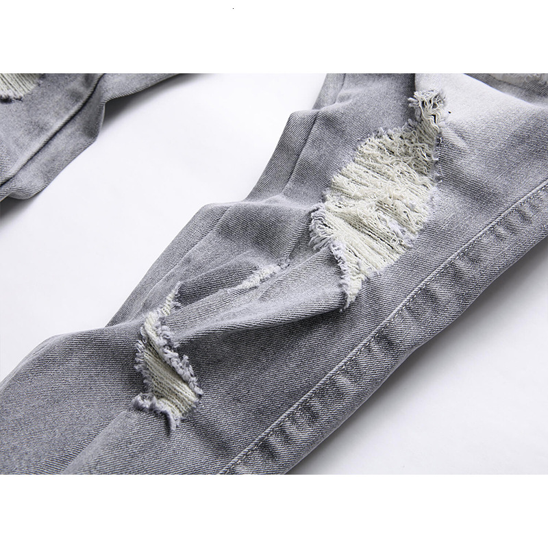 European Style Loose Men's Light Blue Distressed Designer Embroidered Jeans Luxury Men's Trendy Stretch Slim Fit American High Street Long P