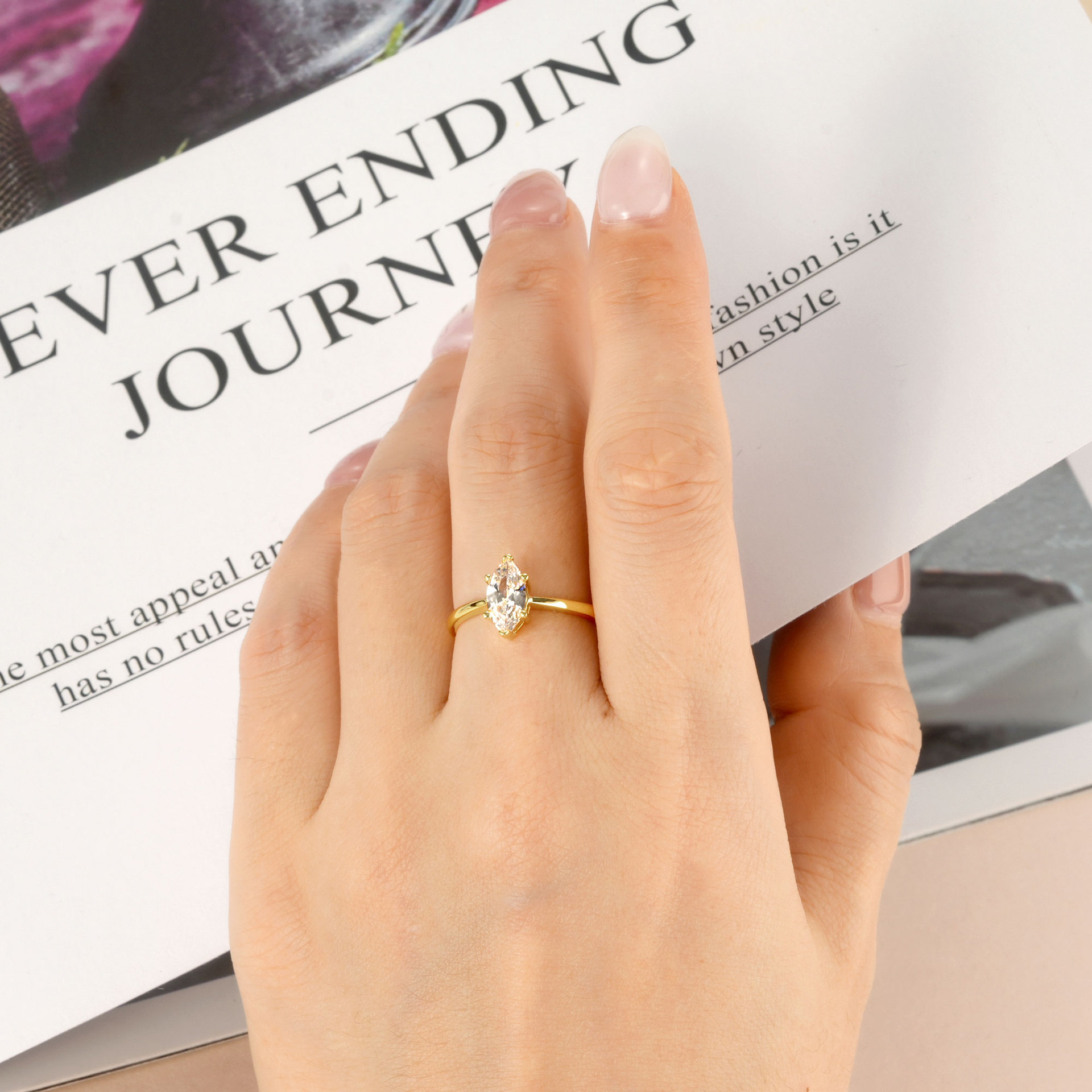 Rulalei Simple Fashion Wedding Rings Pure 100% 925 Sterling Silver Marquise Cut High Carbon Diamond Daily Wear Party Eternity Women Engagement Bridal 