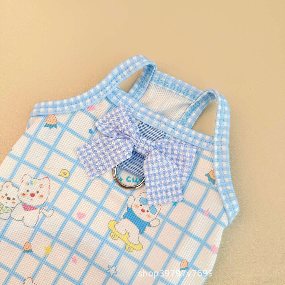 Spring Summer Plaid Suspender Dress Pet Clothes Dogs Cats Breathable Cooling Sun Protection Cute Bichon Pomeranian Wholesale Dropshipping pupakaIK