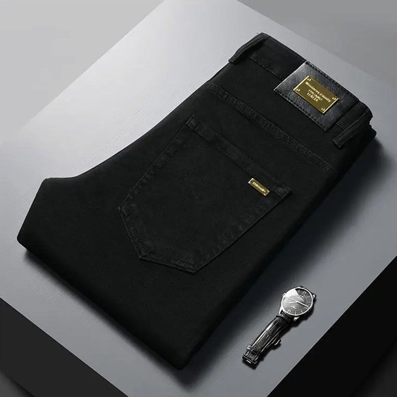 Pure Black Men's High-end Jeans Spring And Summer Slim Fit Style 2026 New Model Slim Fit Luxury Loose Straight Tube Elastic Casual Men's Des