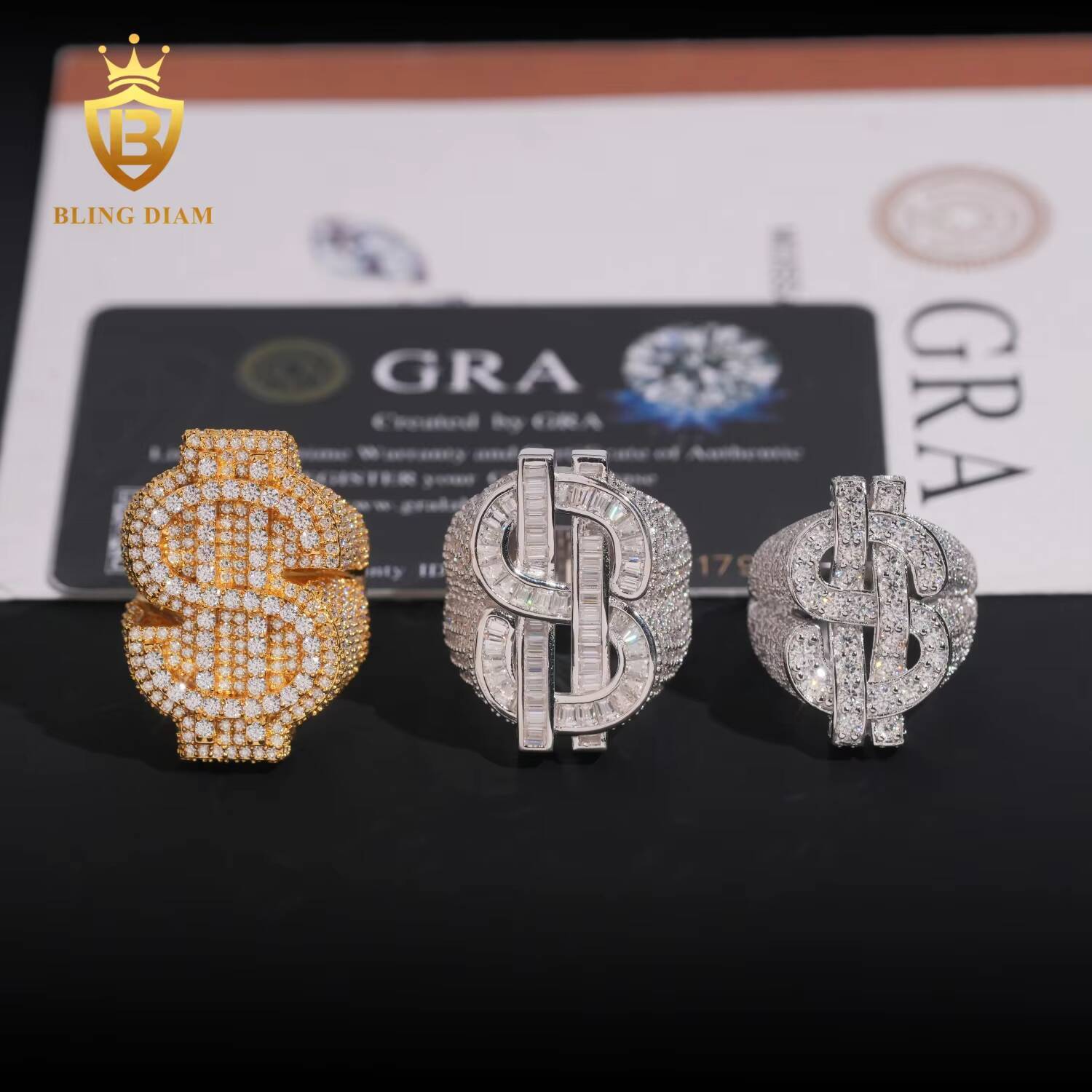 Hip-Hop Jewelry Men Dollar Sign Eternity Rings 925 Sterling Silver Ice Out Vvs Moissanite Fully Diamond