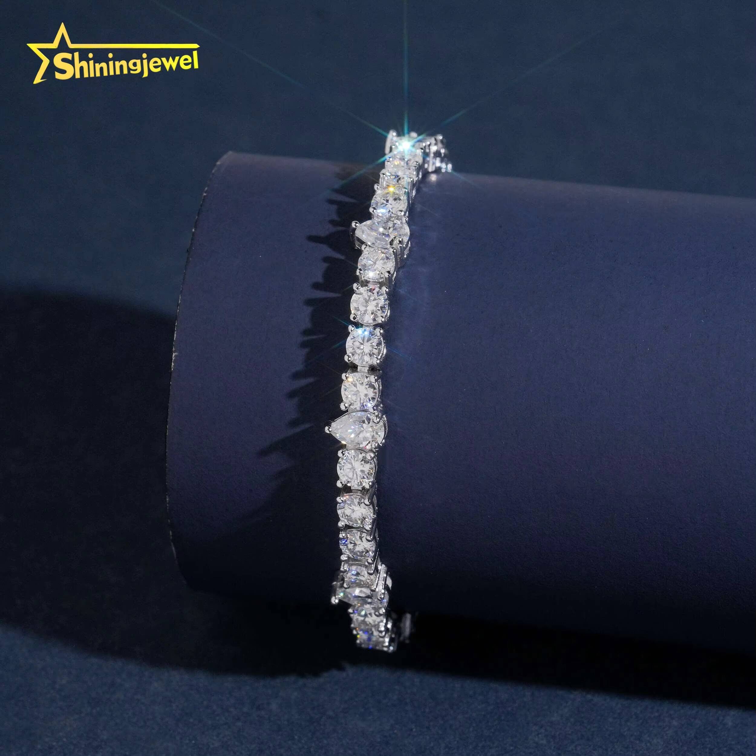 Sterling 925 Silver 4MM Round Diamond Necklace VVS D Moissanite Iced Out Hip Hop Moissanite Jewelry Pear Cut Tennis Bracelet