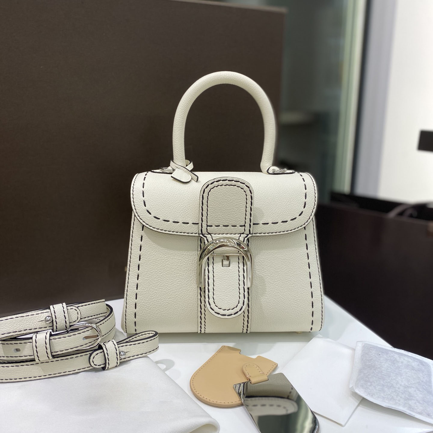 Designer Bag Retro Genuine Leather Underarm Bag Contrast Stitching Shoulder Strap Handbags Versatile City Style Work Clutch Bag