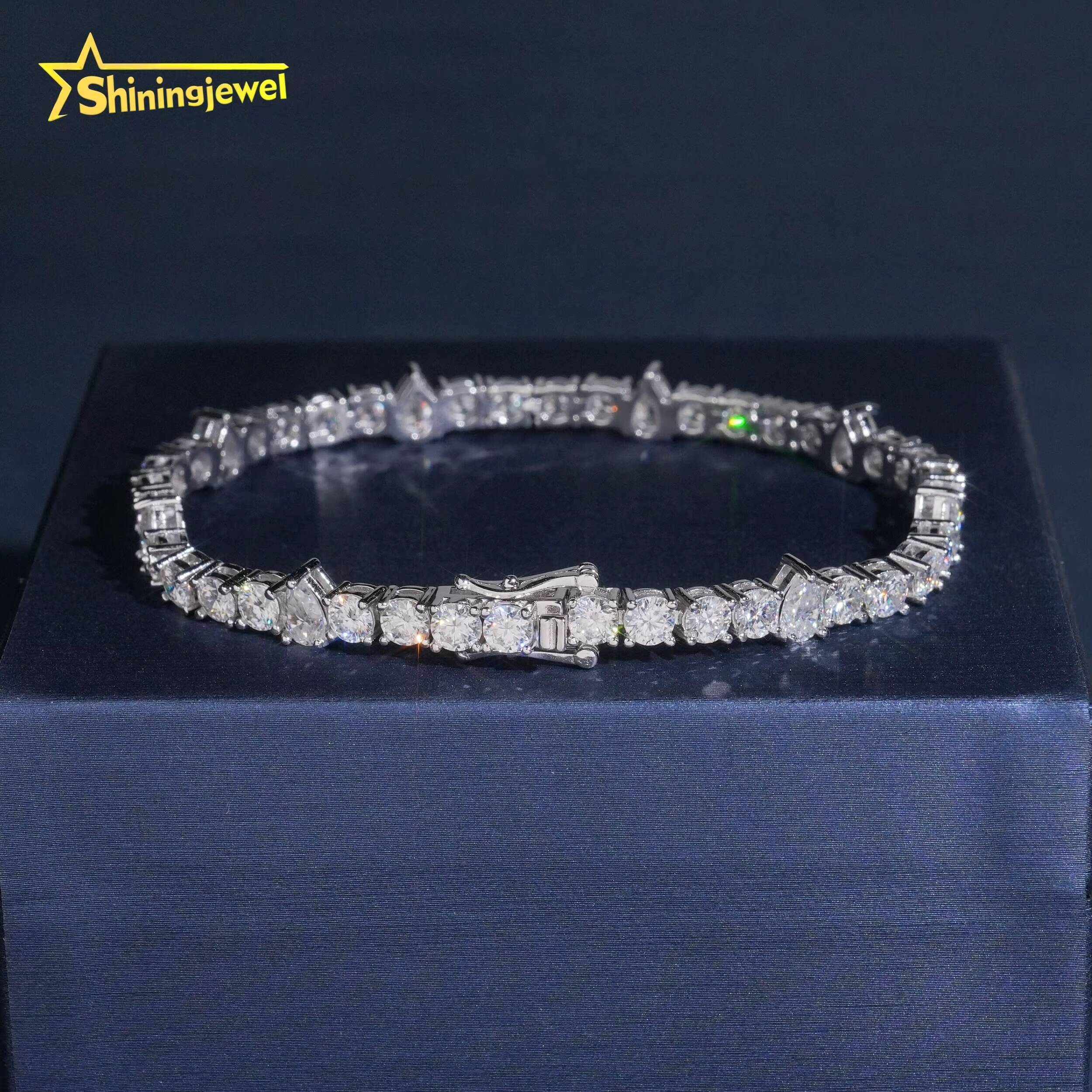 Sterling 925 Silver 4MM Round Diamond Necklace VVS D Moissanite Iced Out Hip Hop Moissanite Jewelry Pear Cut Tennis Bracelet