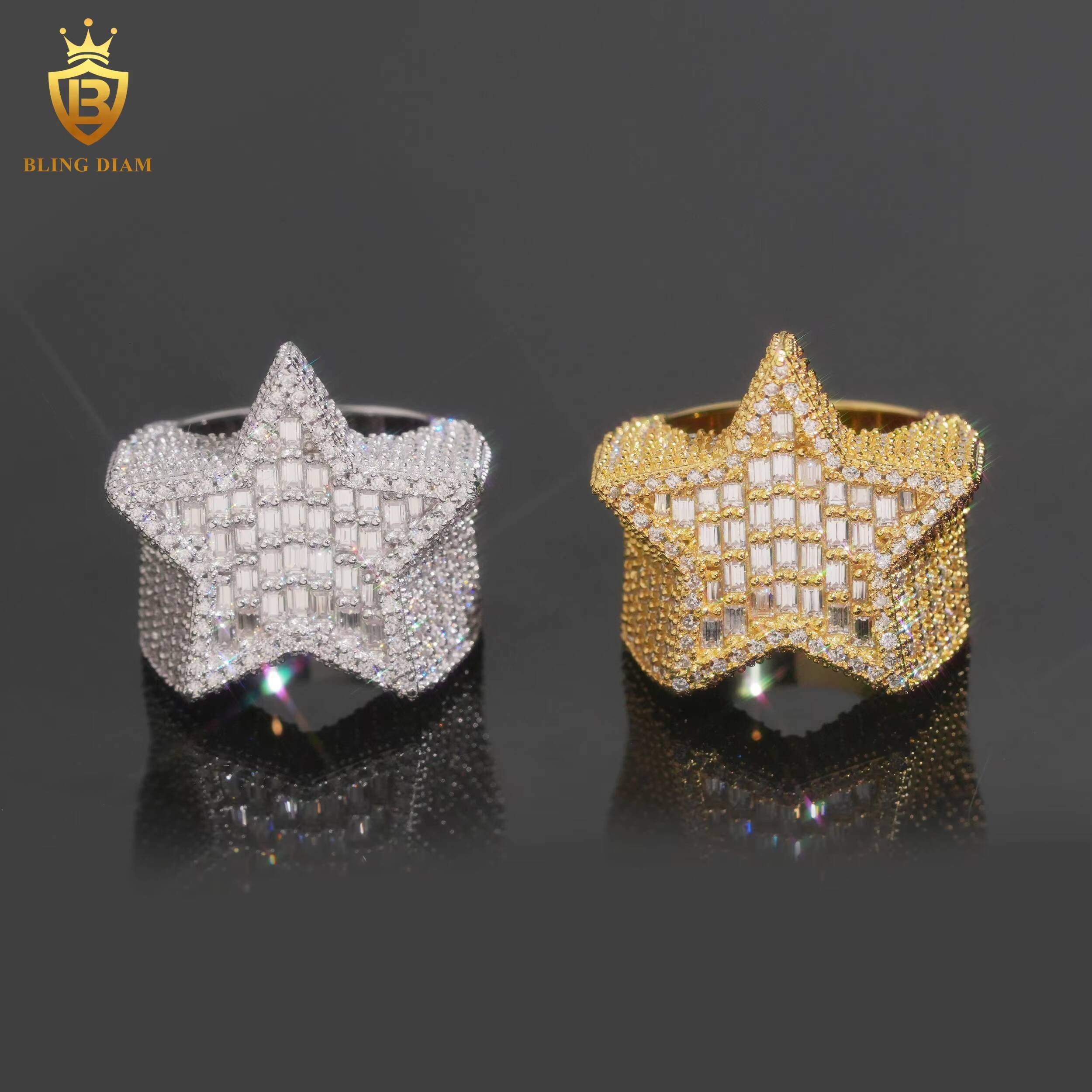Hip Hop Instock Moissanite Iced Out Ring 925 Sterling Silver Moissanite Ring Diamond Star Ring Pass Diamond Tester Men