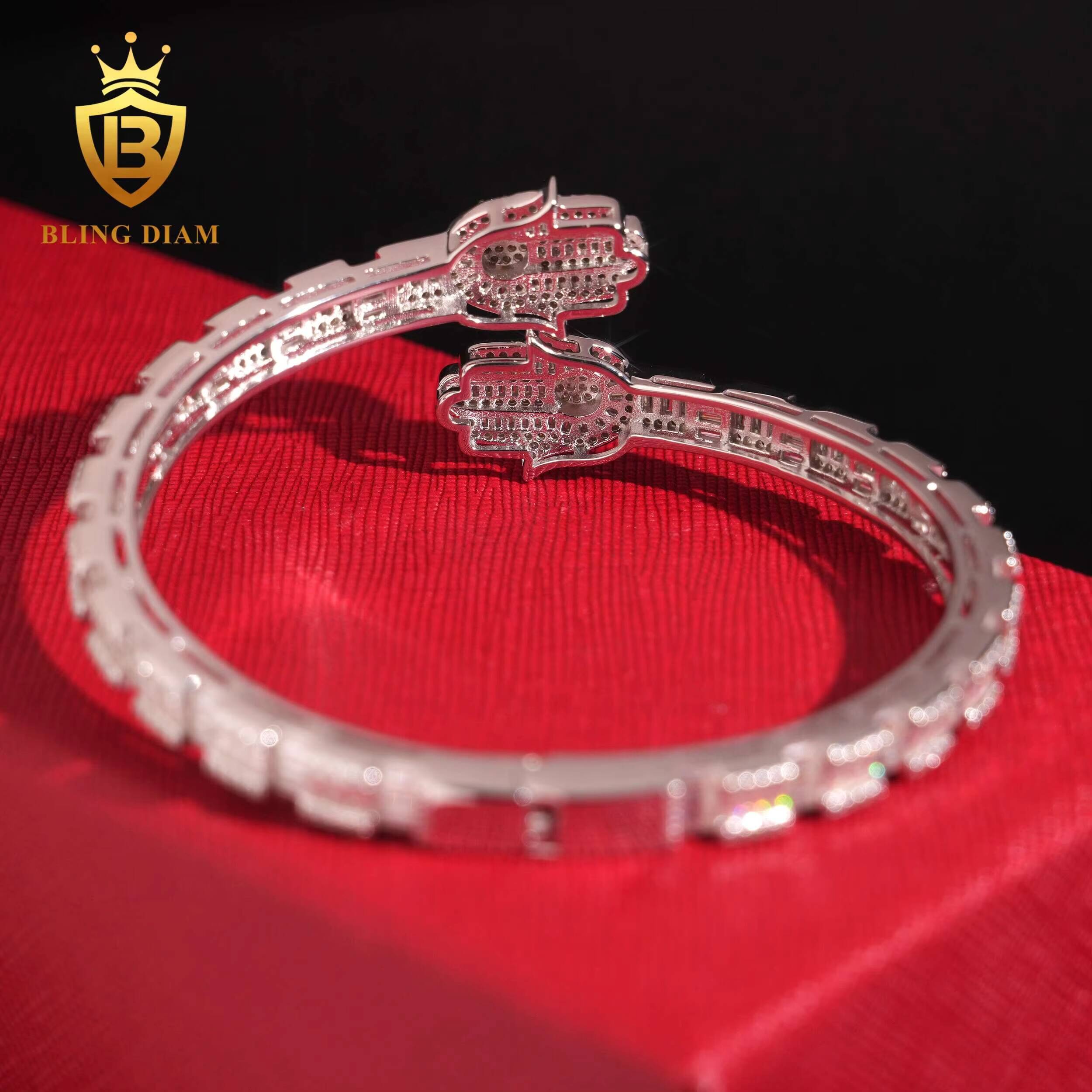 Hot Saling Fine Jewelry Bangles 925 Sterling Silver Iced Out VVS1 Moissanite Hip Hop Style Bracelet Pass Diamond Tester with GRA