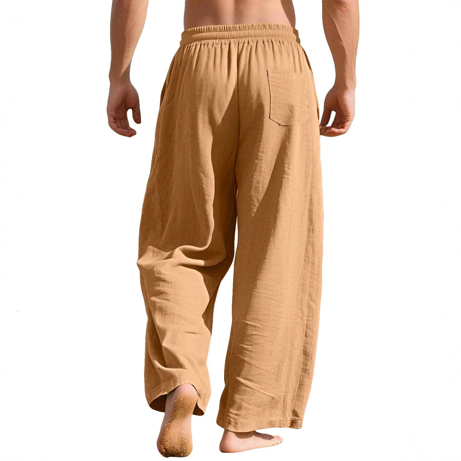 Sweatpants Pants Mens Designer Casual Pants Loose Linen Drawstring Sweatpants Solid Color Summer Trousers With Pockets For European American Men Beach