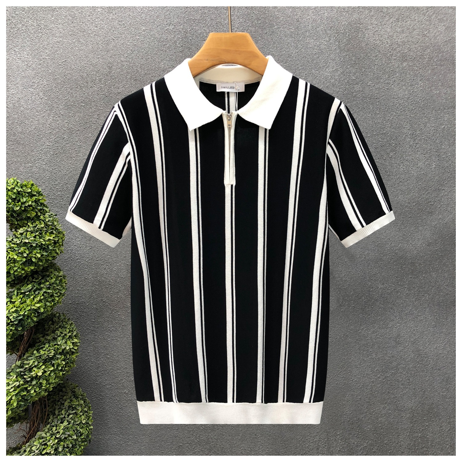 Men's Polos Korean Style Breathable Lightweight Knitted Polo Shirt Short Sleeve T-Shirt With Color Block And Ribbed Design For Summer