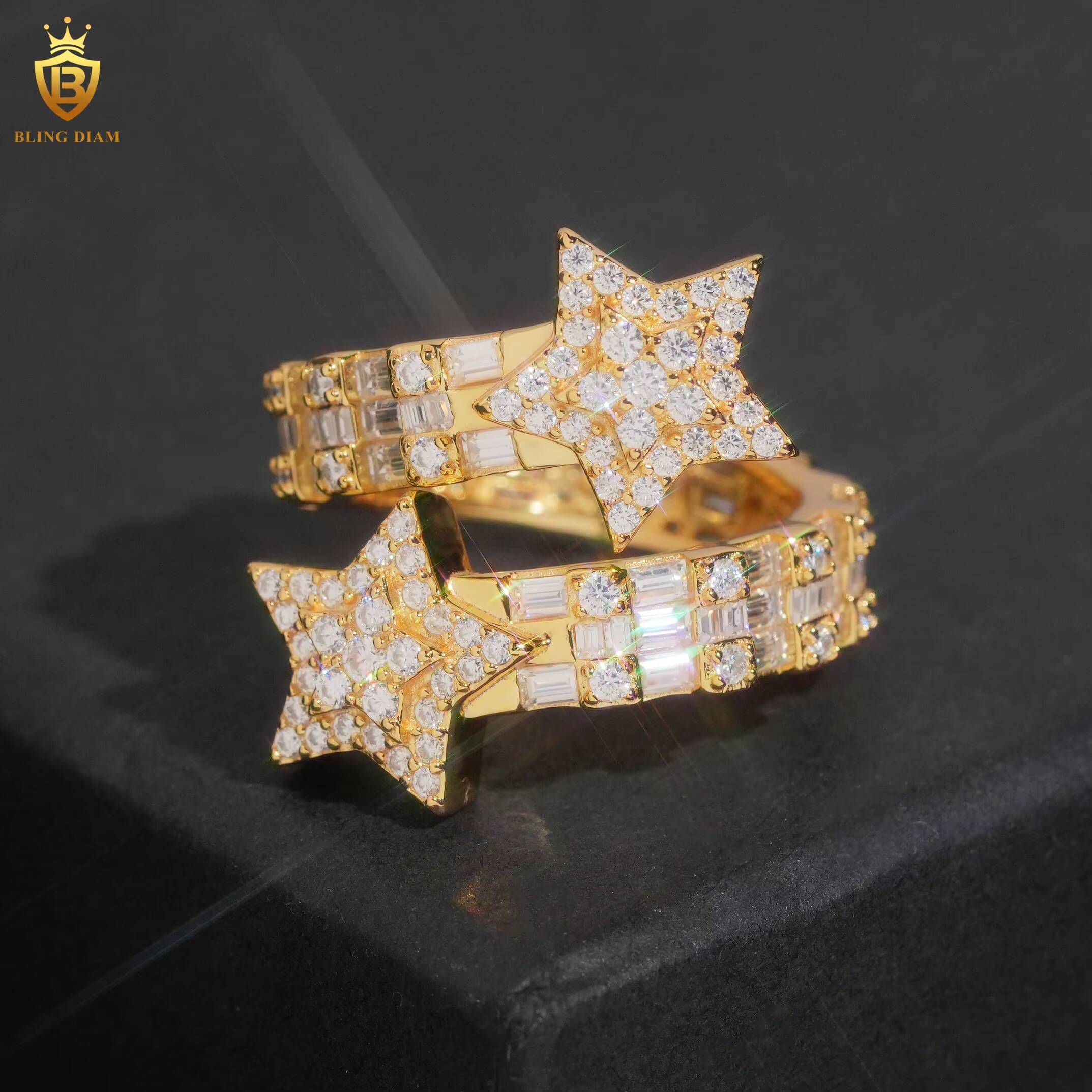Luxury Hiphop 925 Sterling Silver Star Rings Engagement Moissanite Ring D VVS Fine Moissanite Jewelry Men Past Diamond Tester
