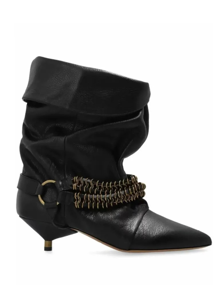 European and American Womens Pointed Pleated 5cm Thin Heel Fringed Calf Boots Knight Boots Plus Size Mid Length Boots 260420