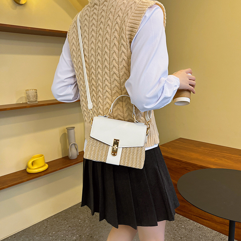 Women's 2025 New Handmade Rattan Woven Summer Fashion Versatile Straw Handbag Small Square Bag ddmynov
