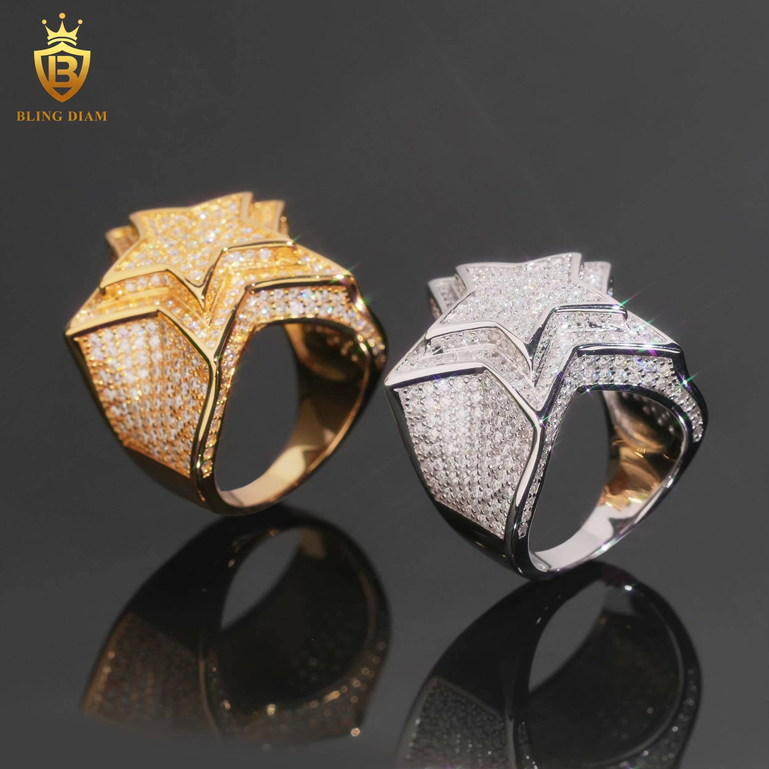 925 Silver Men Rings Moissanite Iced Out Vvs D Moissanite Wedding Iced Out Moissanite Star Mens Ring