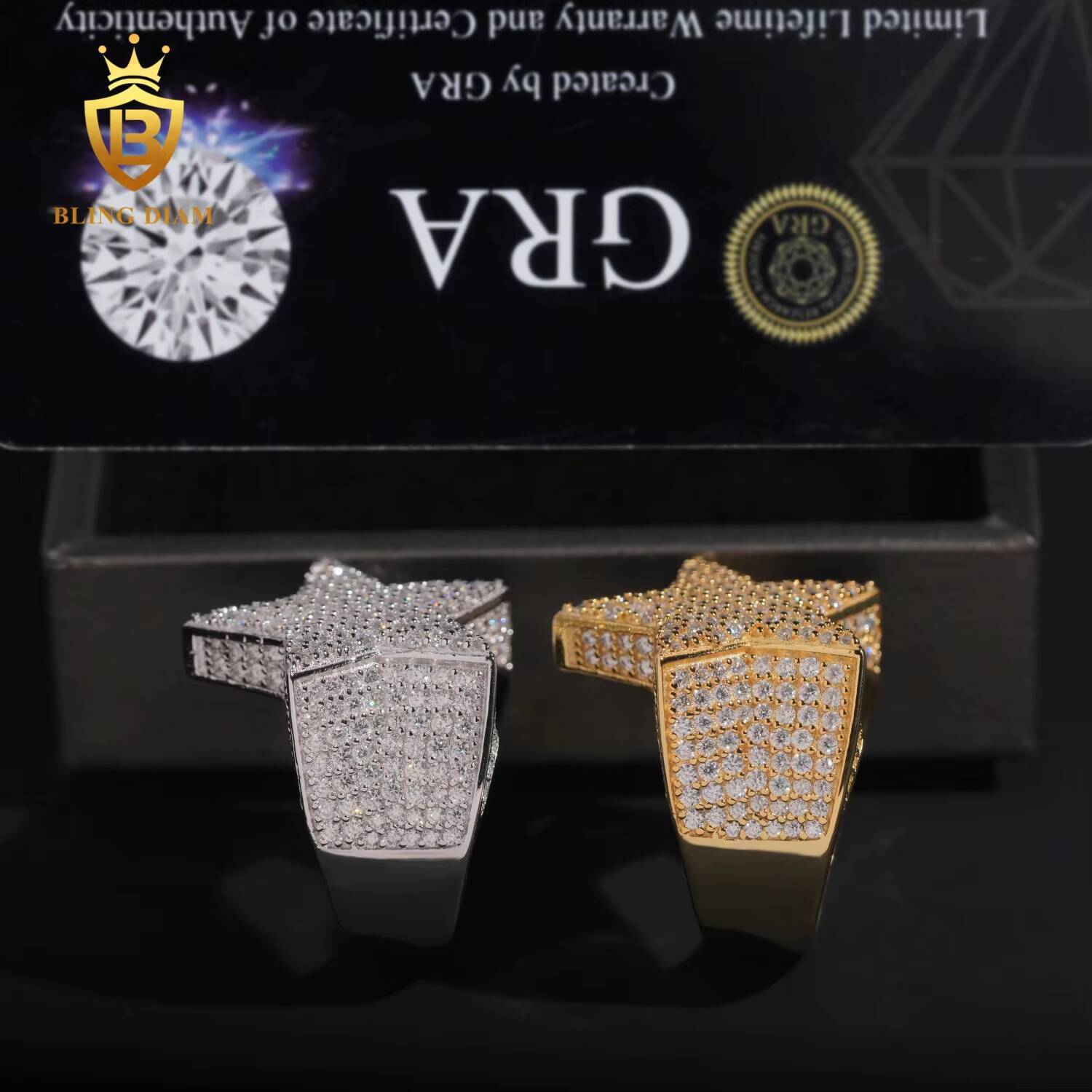 Hip Hop Style Fine Jewelry Iced Out 925 Sterling Silver VVS Moissanite Diamond Star Ring With GRA Certificate Men Women